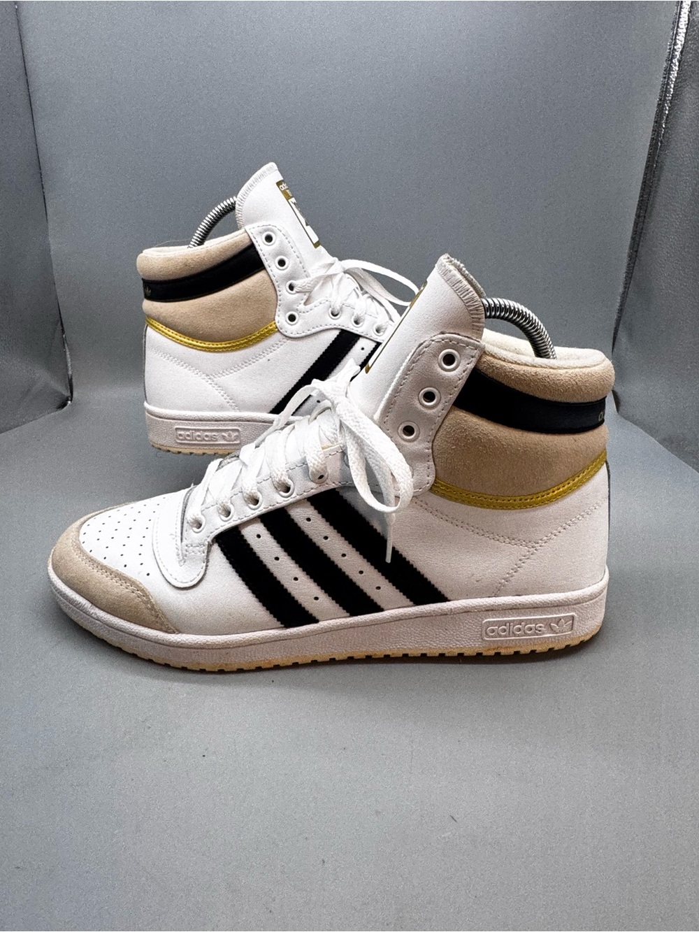 Adidas Top Ten Rb High Top Leather Sneaker White/Black/ Gold - Men's Size 11